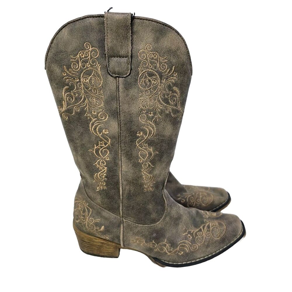 Roper Womens Riley Scroll Brown Embroidered Cowboy Western Boots Size 7